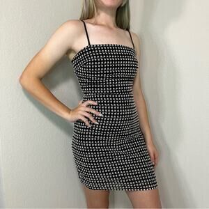 LèRumi Women’s LBD Little Black Dress with White Check Embroidery Size M